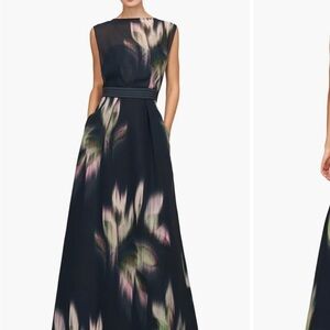 Kay Unger Black and Pink Floral Maxi Dress